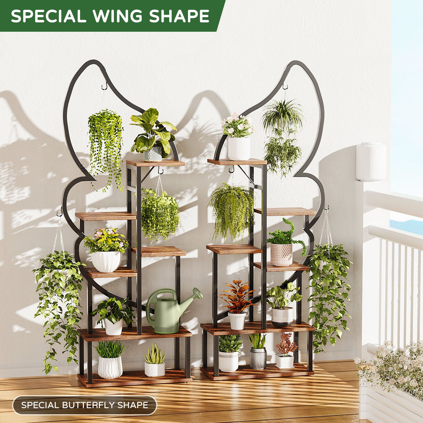 Flycity Plant Stand Indoor butterfly-shaped, 4 Tier 8 Potted Metal Plant Shelf for Living Room, Patio, Balcony, Garden Decor