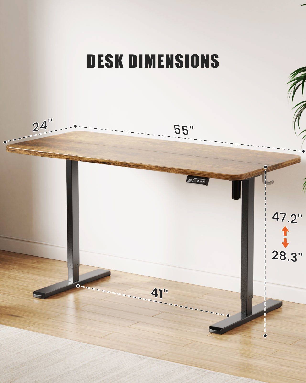 Flycity Electric Standing Desk Adjustable Height Stand Up Desk, 55" x 24" Sit Stand Desk, Low Noise Home Office Desk, Computer Desk with Splice Board, Child Lock & Memory Function, Rustic Brown