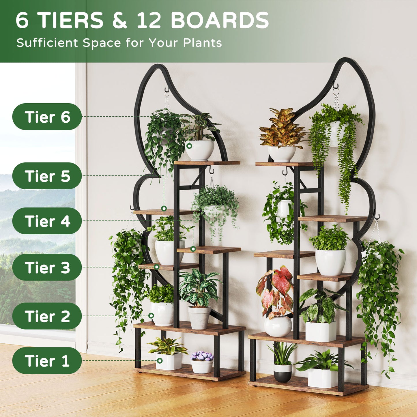 Flycity Plant Stand Indoor butterfly-shaped, 4 Tier 8 Potted Metal Plant Shelf for Living Room, Patio, Balcony, Garden Decor