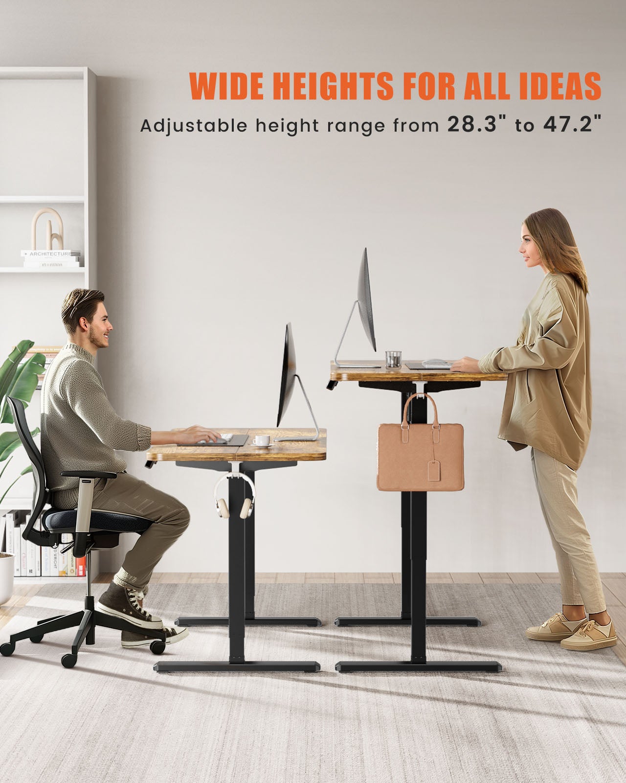 Flycity Electric Standing Desk Adjustable Height Stand Up Desk, 55" x 24" Sit Stand Desk, Low Noise Home Office Desk, Computer Desk with Splice Board, Child Lock & Memory Function, Rustic Brown