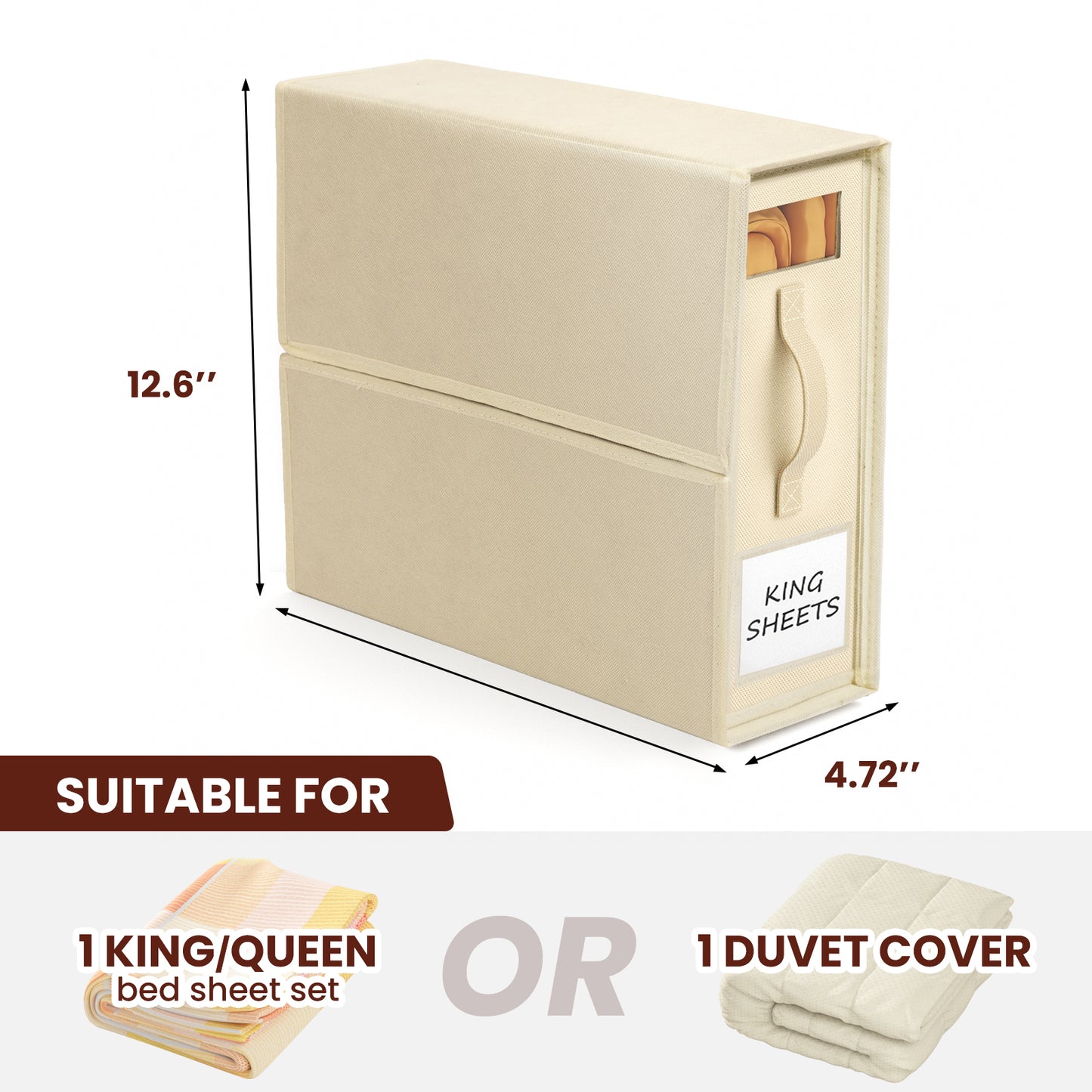 Flycity 4 Pack Foldable Bed Sheet Organizers with Window, Storage Containers for Queen & King Size Bedding, Linen Closet Organizers for Sheet Sets, Beige