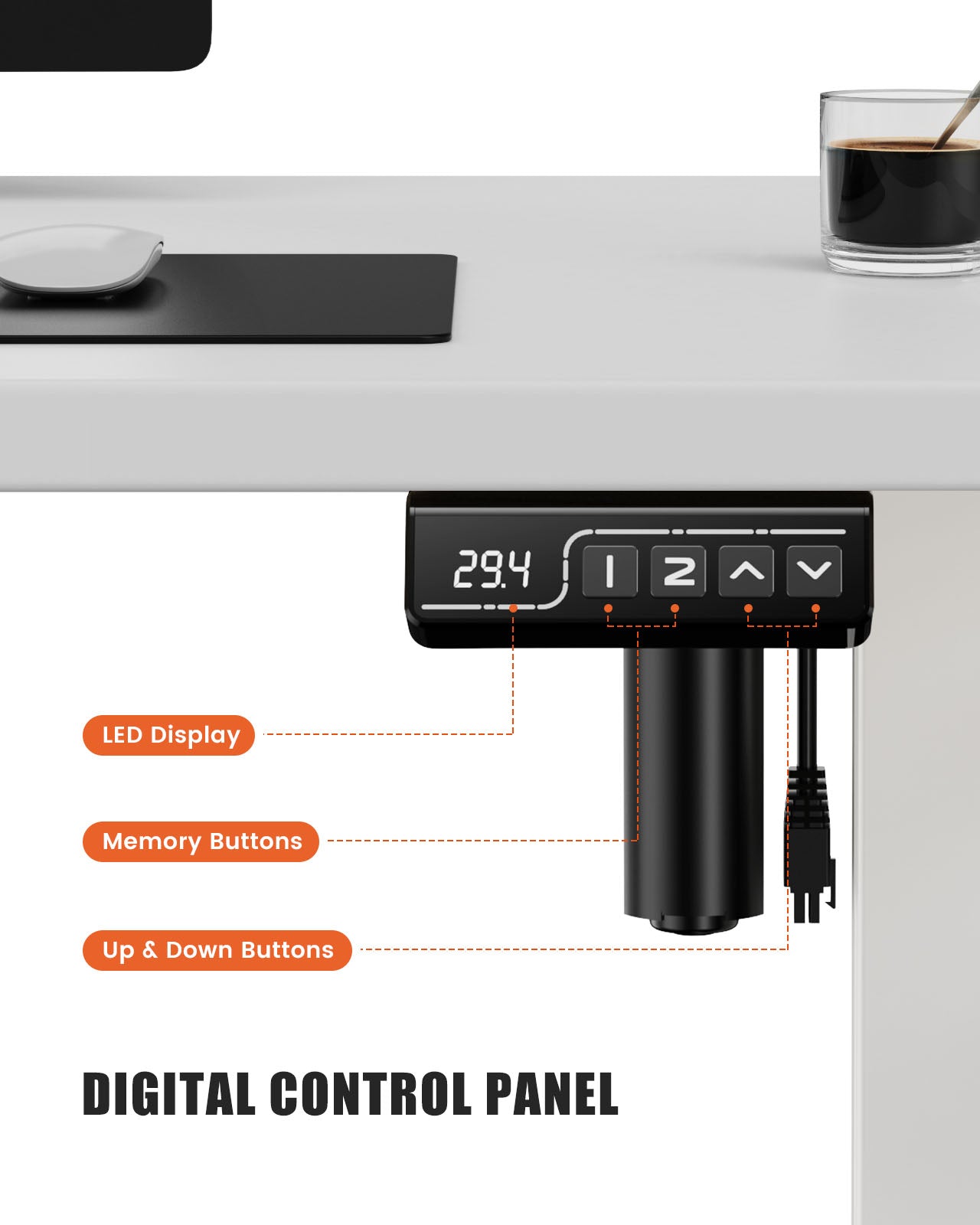 Flycity Electric Standing Desk Adjustable Height Stand Up Desk, 55" x 24" Sit Stand Desk, Low Noise Home Office Desk, Computer Desk with Splice Board, Child Lock & Memory Function, White