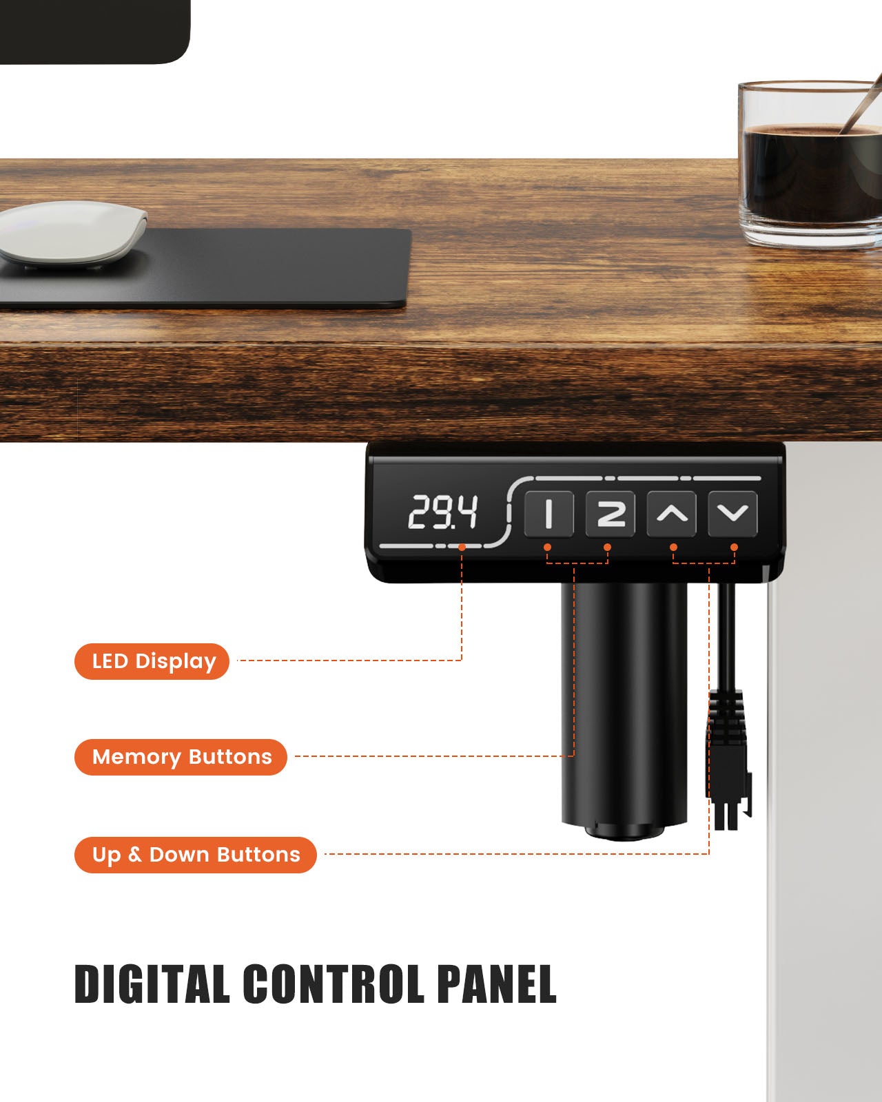 Flycity Electric Standing Desk Adjustable Height Stand Up Desk, 55" x 24" Sit Stand Desk, Low Noise Home Office Desk, Computer Desk with Splice Board, Child Lock & Memory Function, Rustic Brown