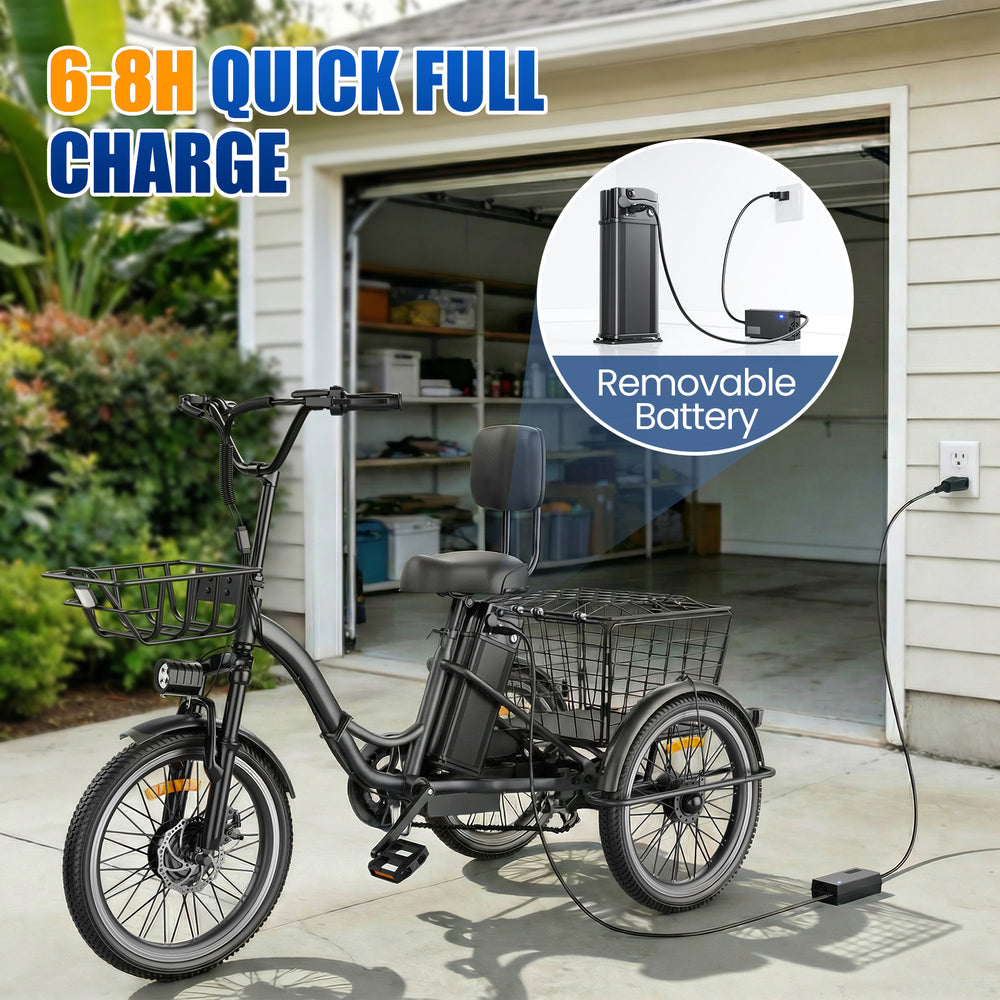Flycity Electric Tricycle for Adults, 20” Folding Electric Trike,3 Wheels Electric Scooter Bicycle, Peak 1200W Electric Trike with 48V 20AH Removable Battery and Large Basket