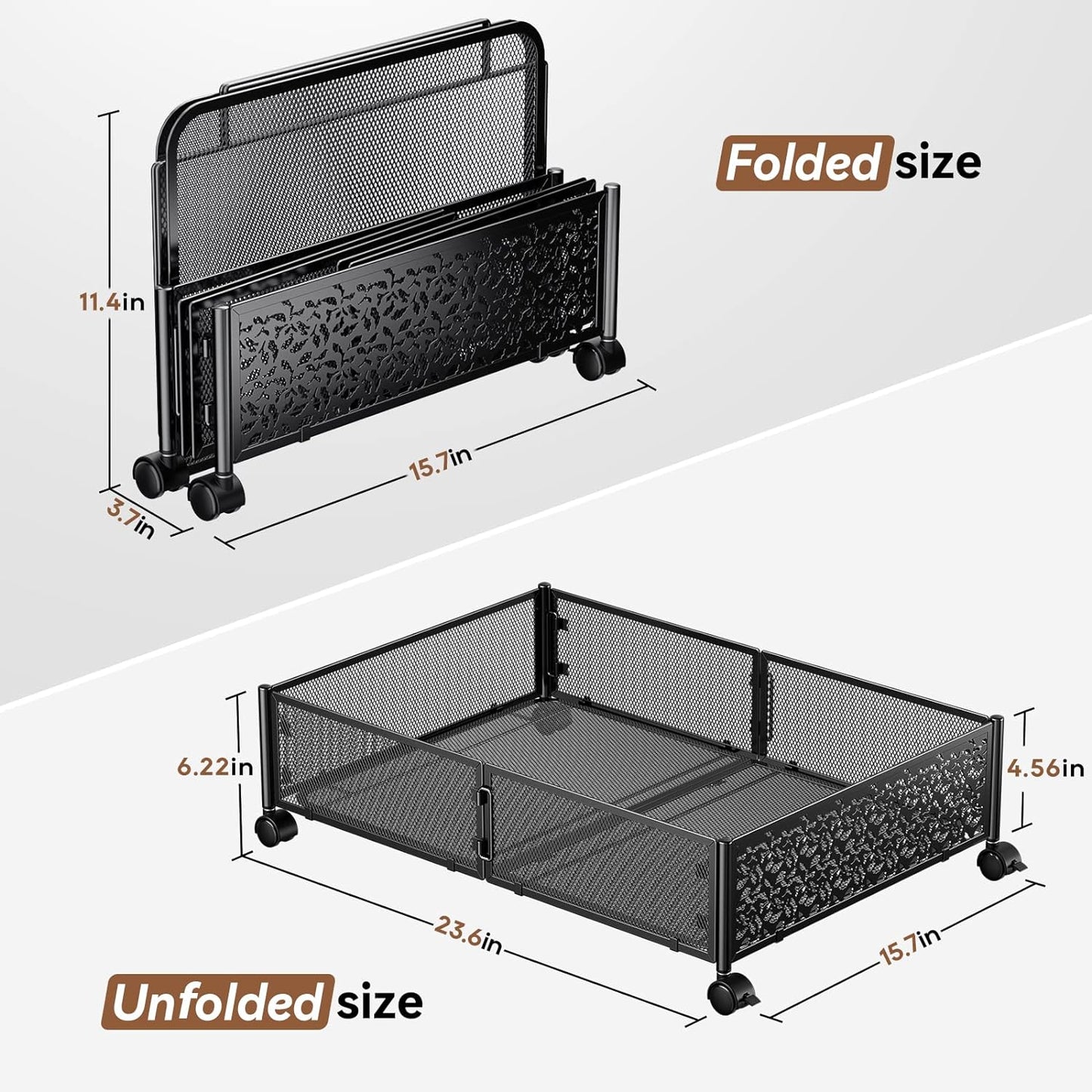 Flycity 2 Pack Foldable Under Bed Storage, Under the Bed Storage Containers with Wheels, Storage Organizer Bins for Bedroom Clothes Shoes Blankets - Black
