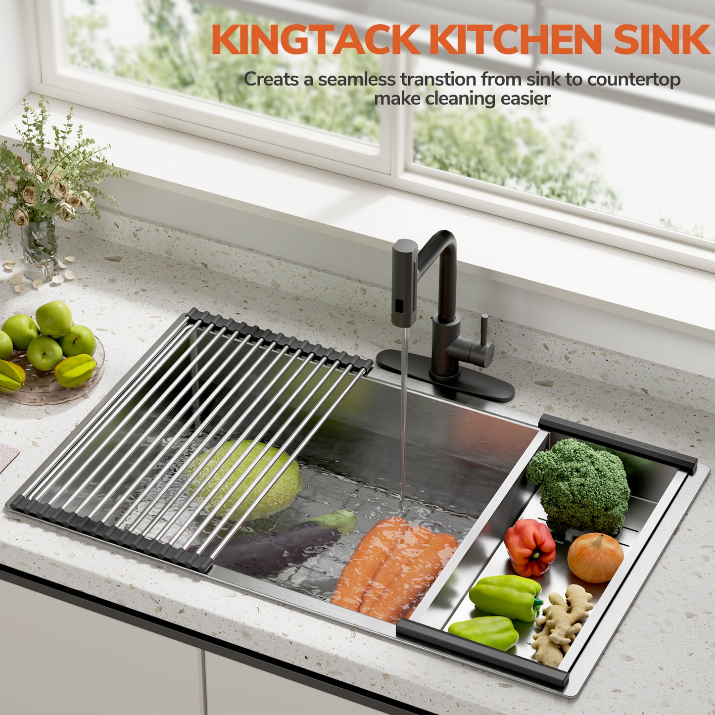 KINGTACK Kitchen Sink, 304 Stainless Steel Drop in Sinks, 30 inch Deep Workstation Sink Basin with 5 Sink Accessories