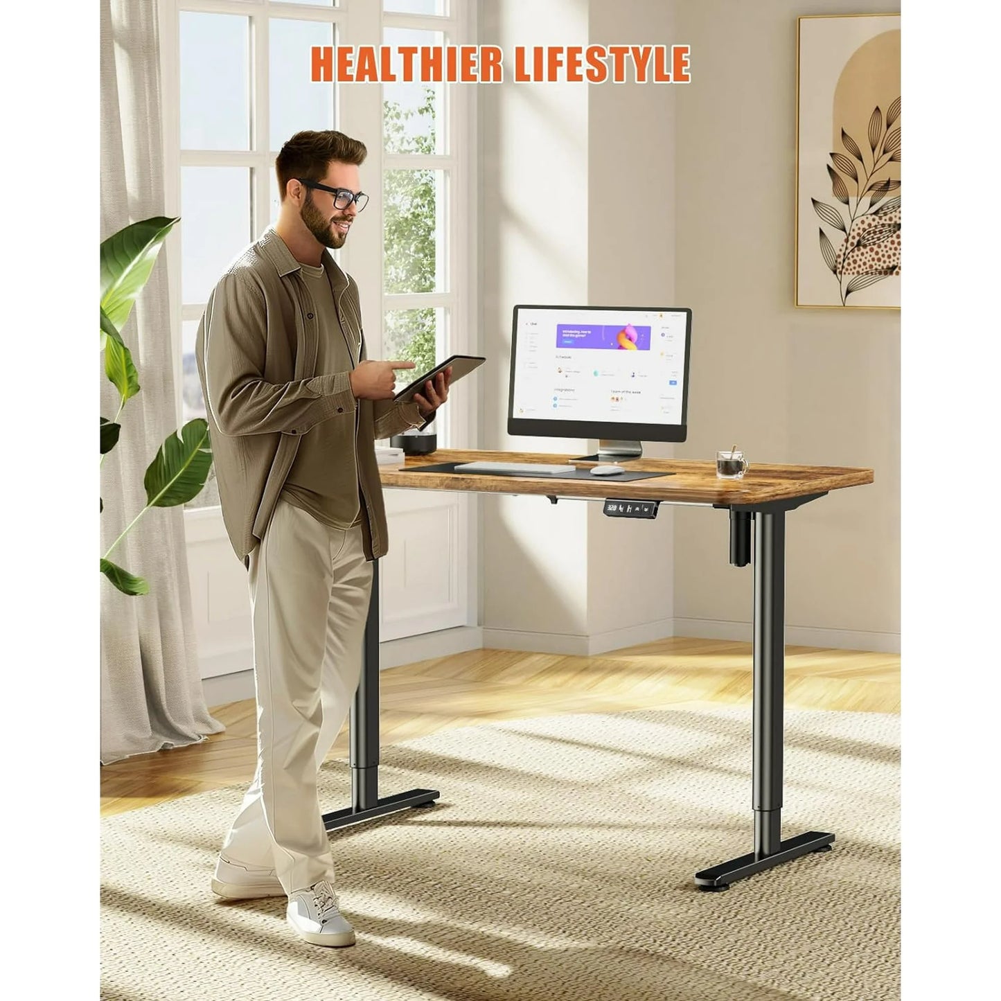 Flycity Electric Standing Desk Frame, Adjustable Height Stand Up Desk Legs, 27.6"-43.3" Adjustable Length Home Office Desk Legs, Computer Desk Base with Child Lock & Memory Function, Black