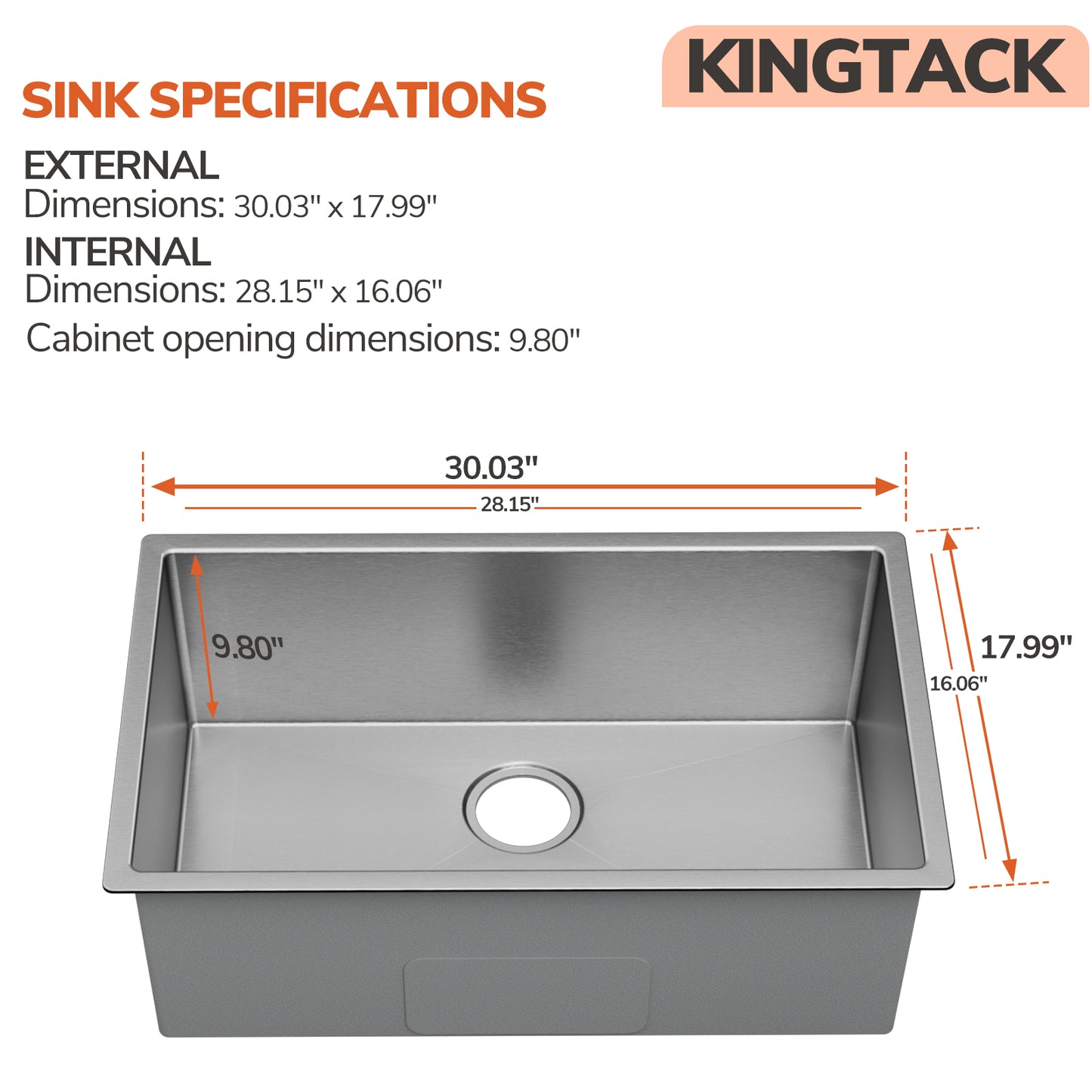KINGTACK Kitchen Sink, 304 Stainless Steel Drop in Sinks, 30 inch Deep Workstation Sink Basin with 5 Sink Accessories