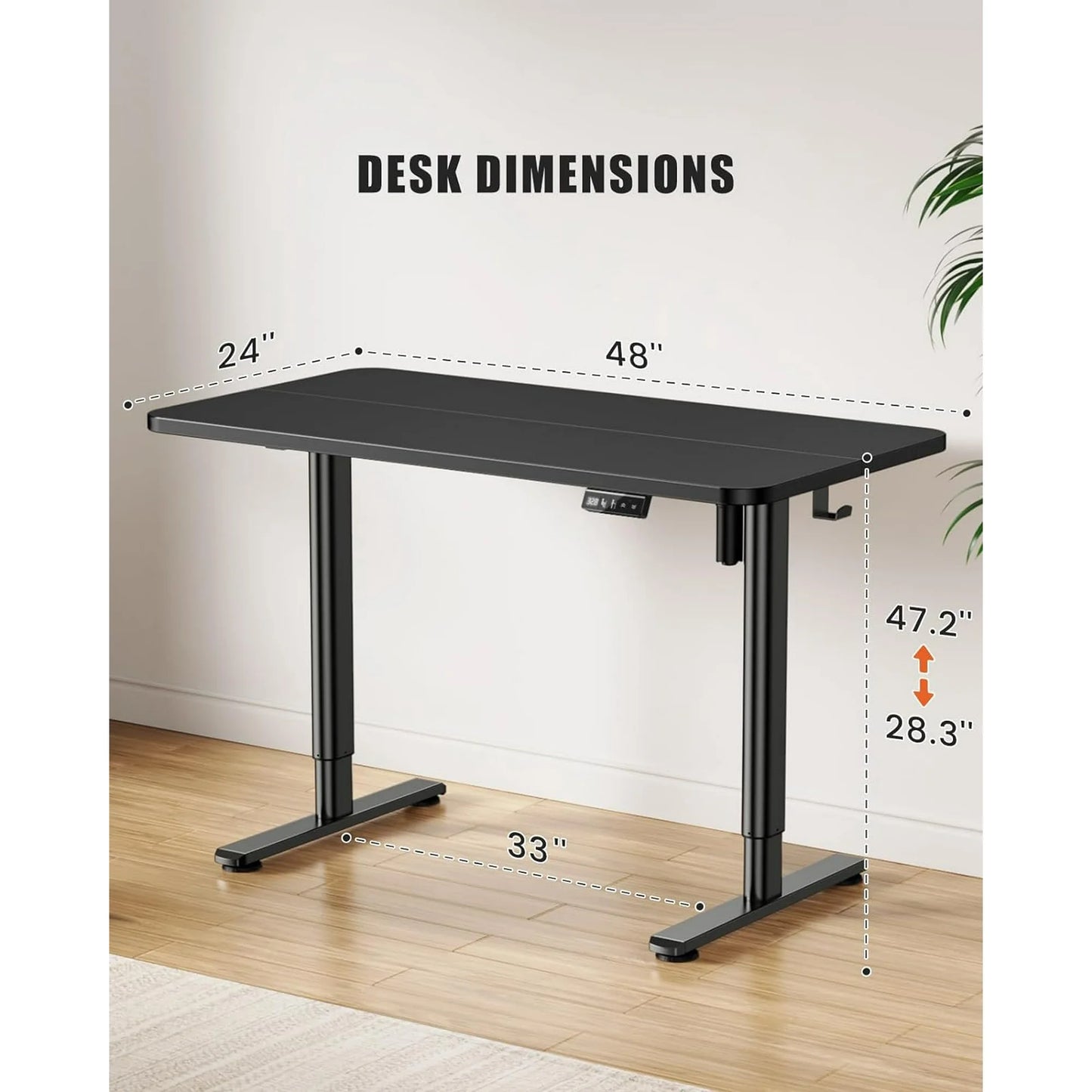 Flycity Electric Standing Desk Adjustable Height Stand Up Desk, 48" x 24" Sit Stand Desk, Low Noise Home Office Desk, Computer Desk with Splice Board, Child Lock & Memory Function, Black