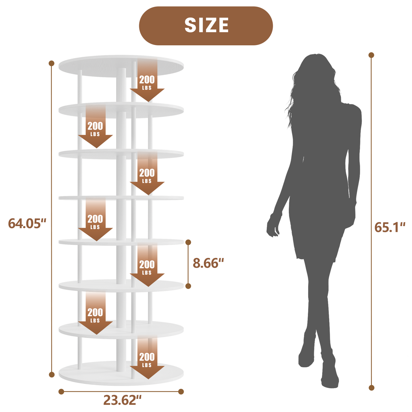 Flycity 7 Tier Rotating Shoe Rack Tower, 360° Spinning Shoe Organizer, Vertical Handbag & Shoe Carousel, Revolving Shoes Closet Storage Rack, White