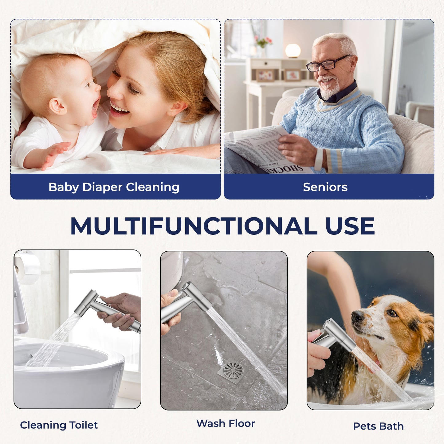 KINGTACK Handheld Bidet Sprayer for Toilet, Adjustable Cloth Diaper Sprayer Bidets Attachment for Toilet, Toilet Sprayer with Bidet Hose for Feminine Wash