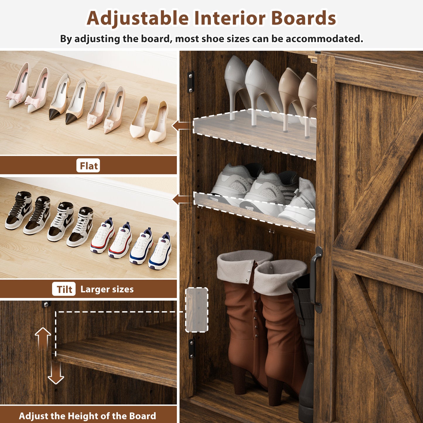 Flycity Shoe Cabinet, 6-Tiers Shoe Rack Organizer Cabinet with Adjustable Shelves, Freestanding Cabinet Storage with Anti-Tip Fitting (Walnut)