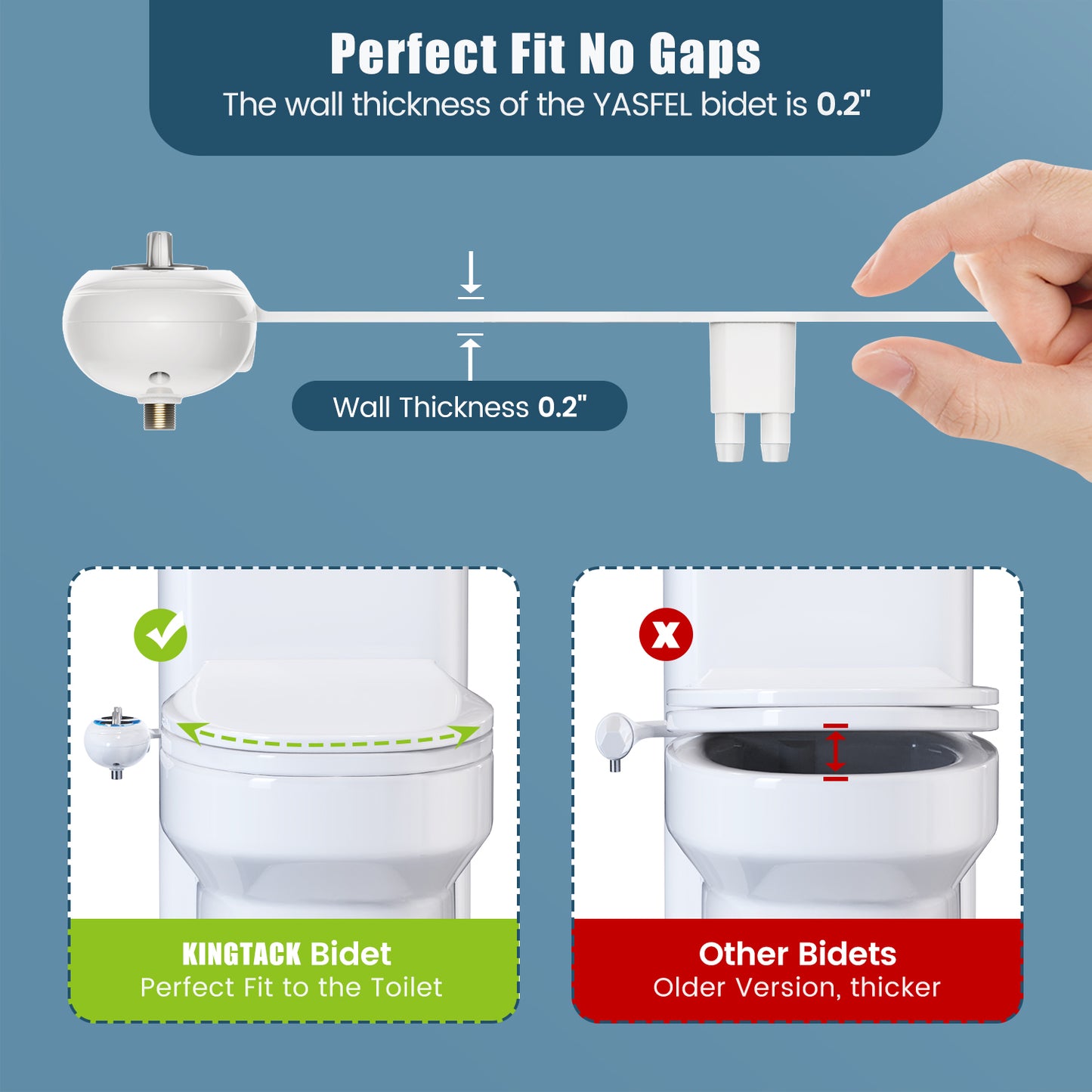 KINGTACK Bidet Attachment for Toilet, Toilet Bidet Non-Electric Bidet Toilet Attachment Dual Nozzles for Frontal/Rear Wash, Adjustable Pressure Control (Black/White)