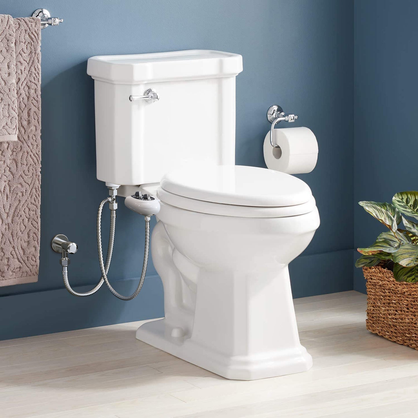 KINGTACK Bidet Attachment for Toilet, Toilet Bidet Non-Electric Bidet Toilet Attachment Dual Nozzles for Frontal/Rear Wash, Adjustable Pressure Control (Black/White)