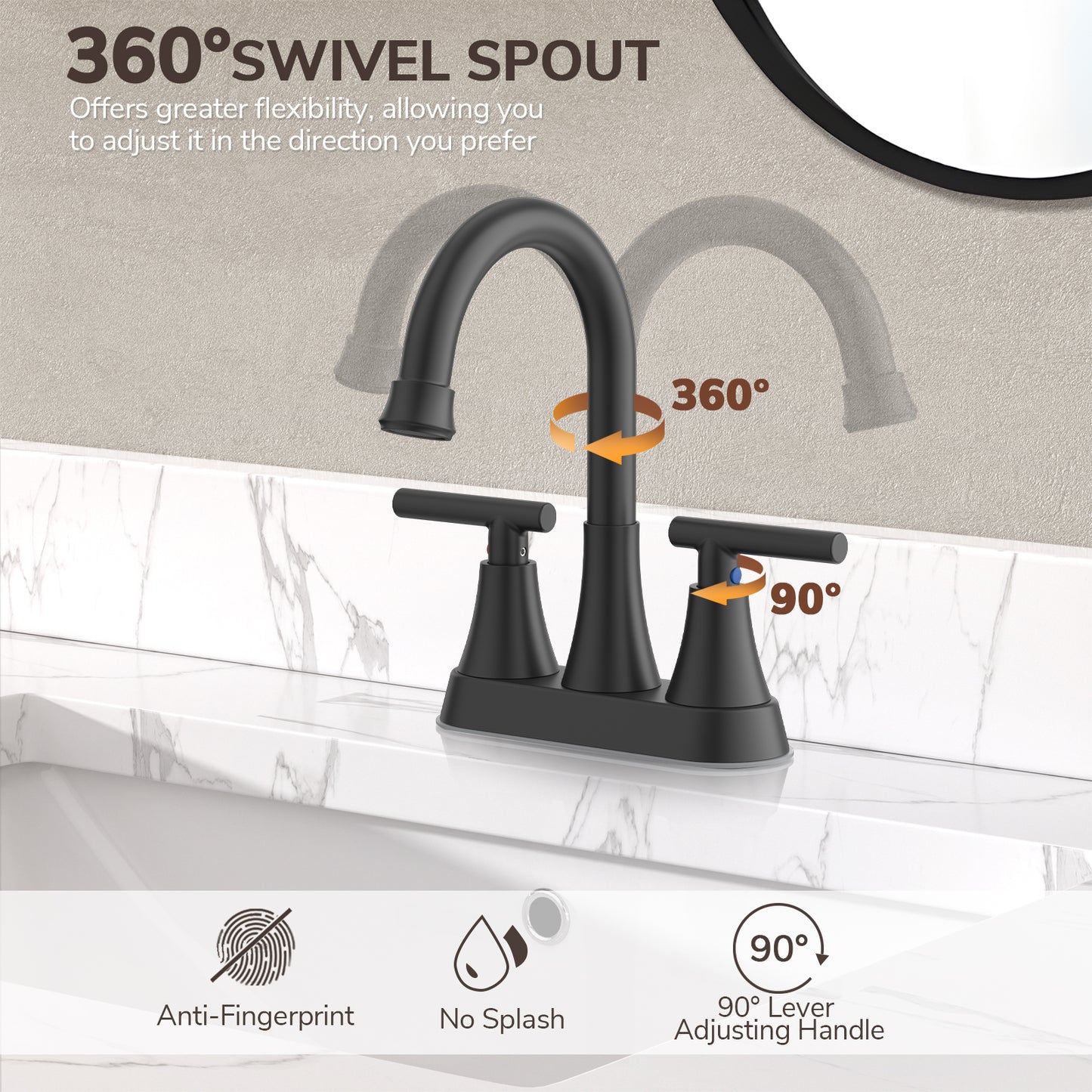 KINGTACK Bathroom Faucets 4 Inch Matte Black Bathroom Sink Faucet, Stainless Steel Lead-Free 2-Handle Centerset Faucet with Pop-up Drain and 2 Supply Hoses Fits 2 or 3-hole Sink