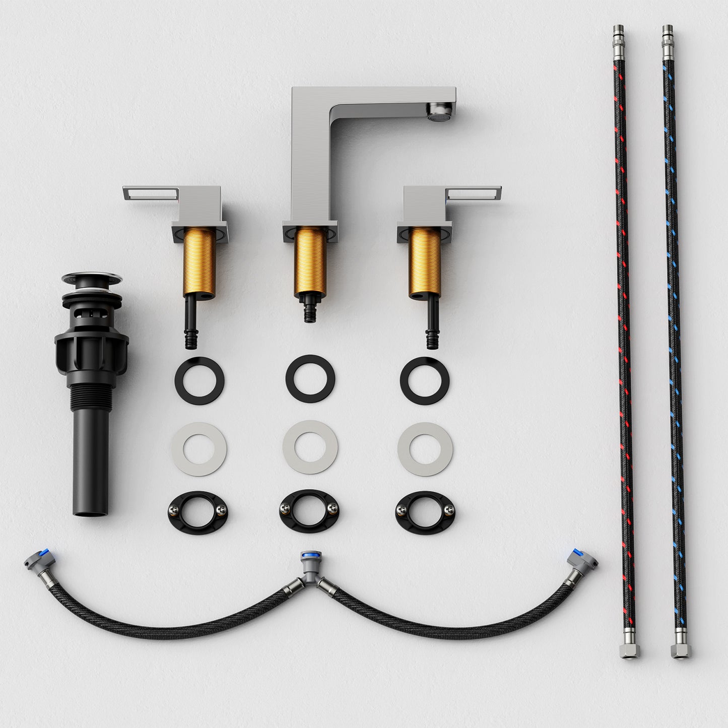 KINGTACK Bathroom Sink Faucet, 8 inch Brushed Nickel Bathroom Faucet with Pop Up Drain, 2 Handle Vanity Faucet with Water Supply Hoses