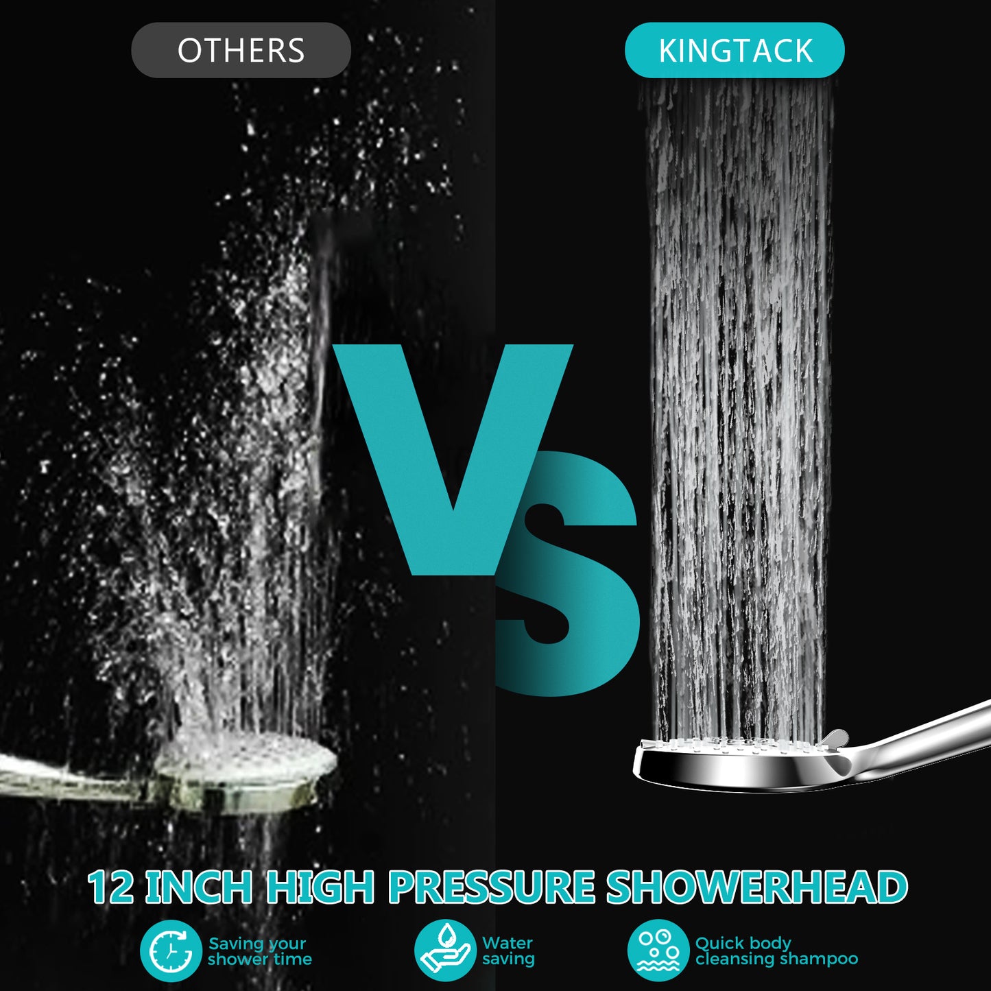 KINGTACK 12 Inch Rain Shower Head, High Pressure Shower Heads with 5 Spray Filtered Shower Head, Chrome