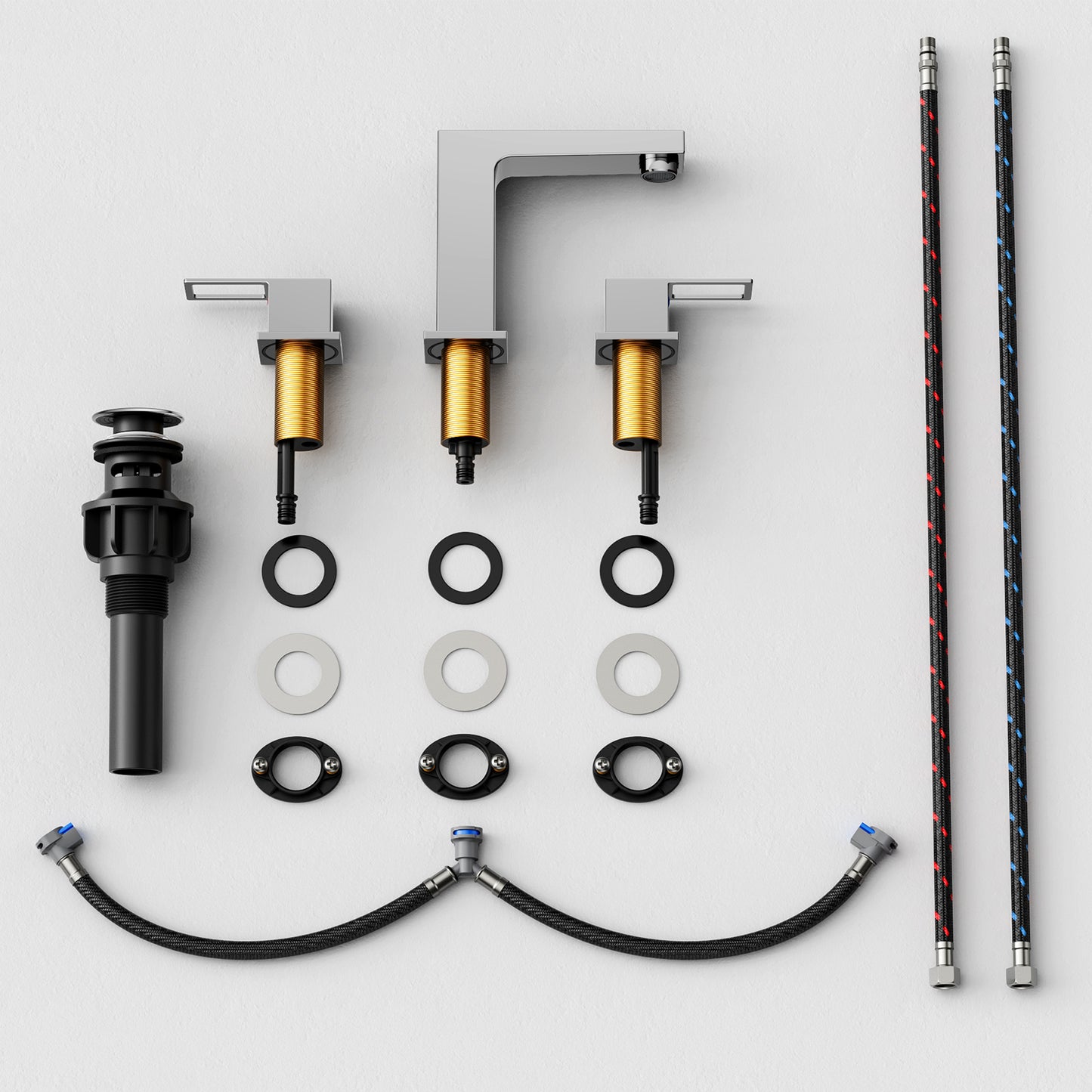 KINGTACK Bathroom Faucets for Sink 3 Hole, 8 inch Chrome Bathroom Sink Faucet with Pop Up Drain, 2 Handle Vanity Faucet with Water Supply Hoses