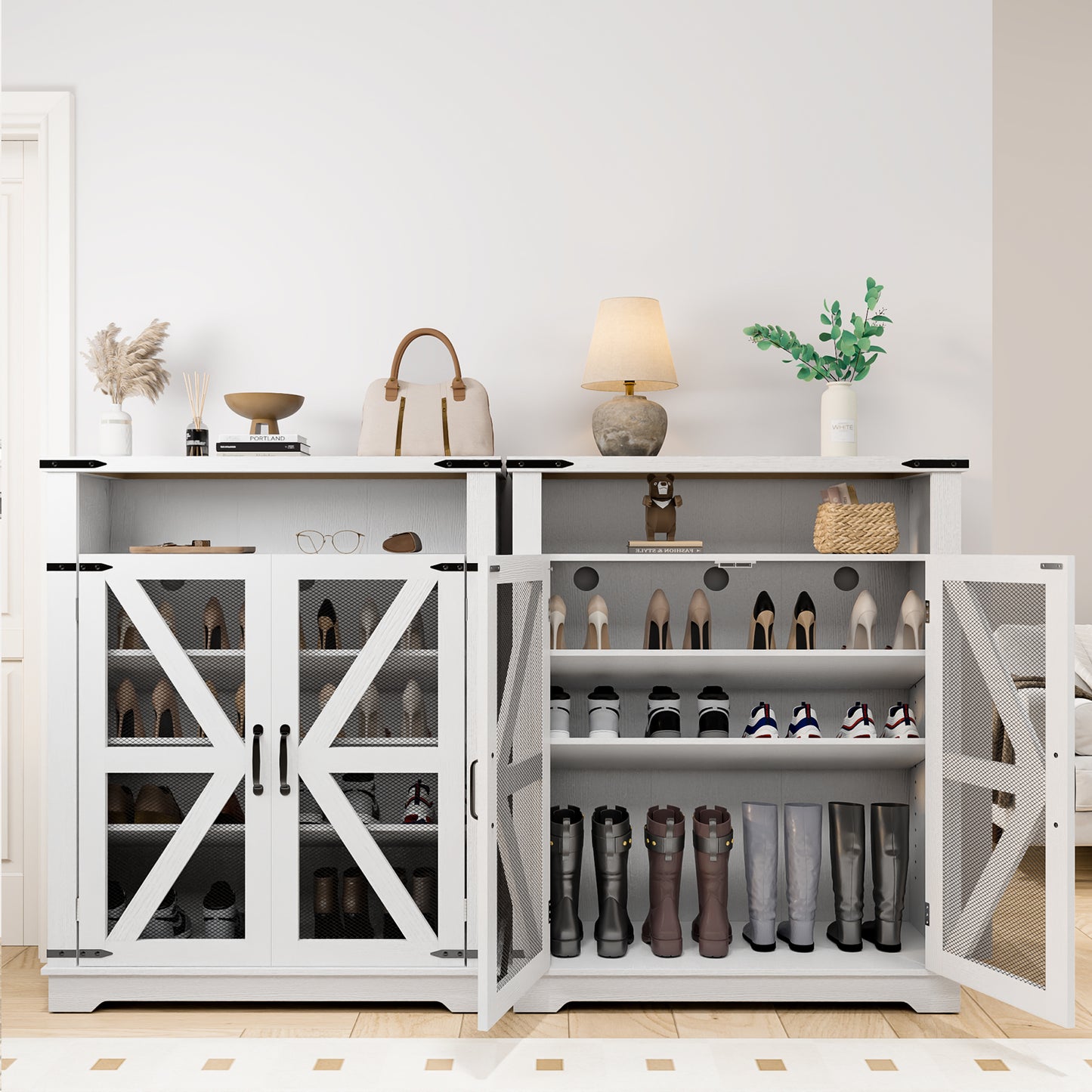 Flycity Shoe Cabinet, 6-Tiers Shoe Rack Organizer Cabinet with Adjustable Shelves, Freestanding Cabinet Storage with Anti-Tip Fitting (Mesh Door)