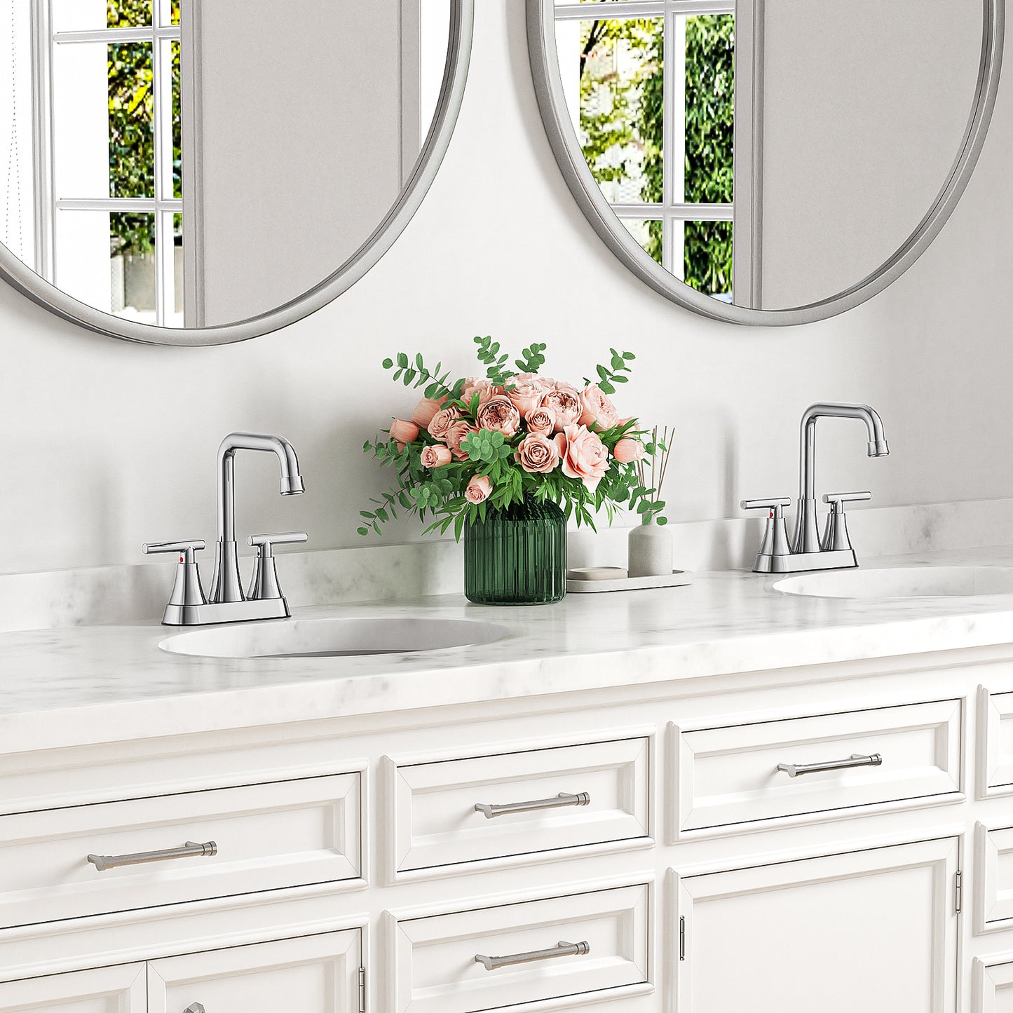 KINGTACK Bathroom Sink Faucet, 4 inch Chrome Bathroom Faucets with Pop-up Drain and Supply Lines, Stainless Steel 2-Handle Centerset Faucet for Bathroom Faucet 3 Hole