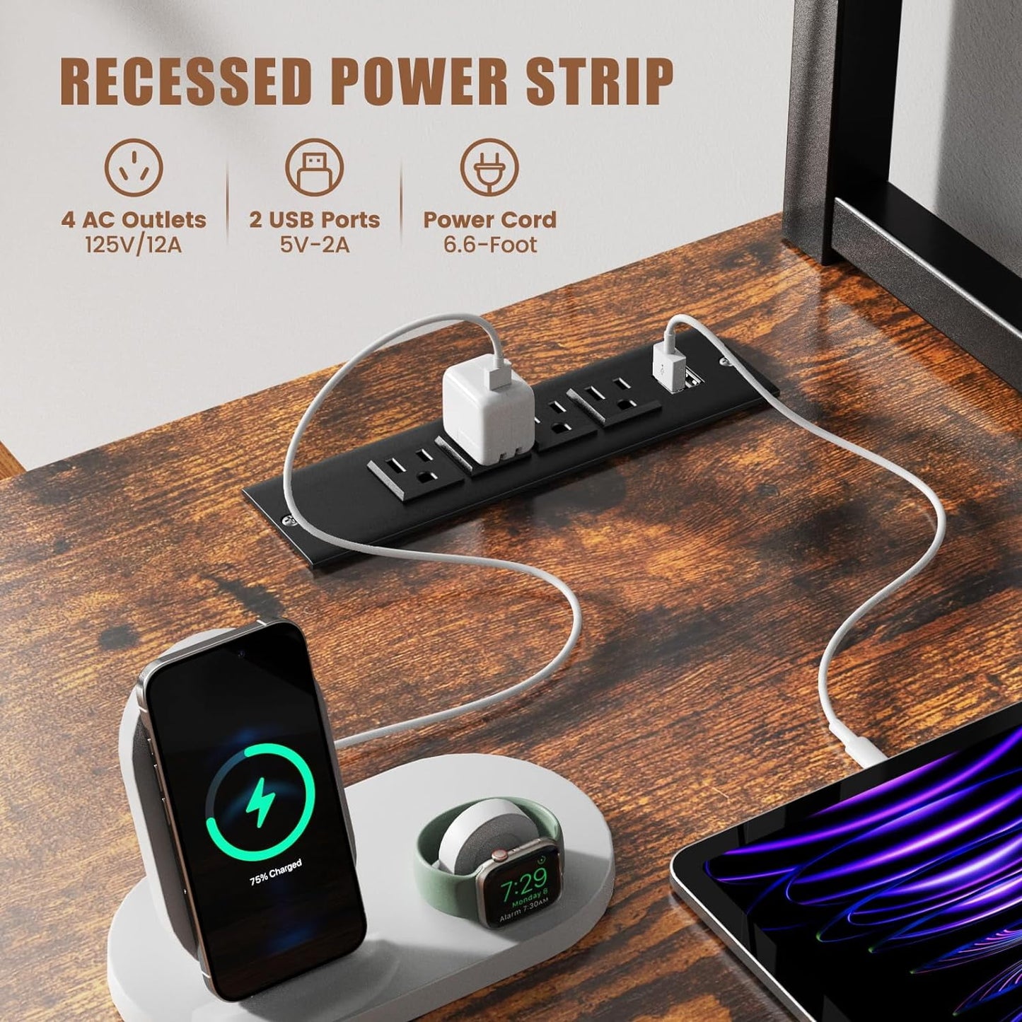 Flycity 94.5 inch L Shaped Gaming Desk with Hutch, LED Lights & Power Outlets, Ergonomic Reversible L-Shaped Gaming Desk with Storage Shelves and Monitor Stand for Home Office, Rustic Brown