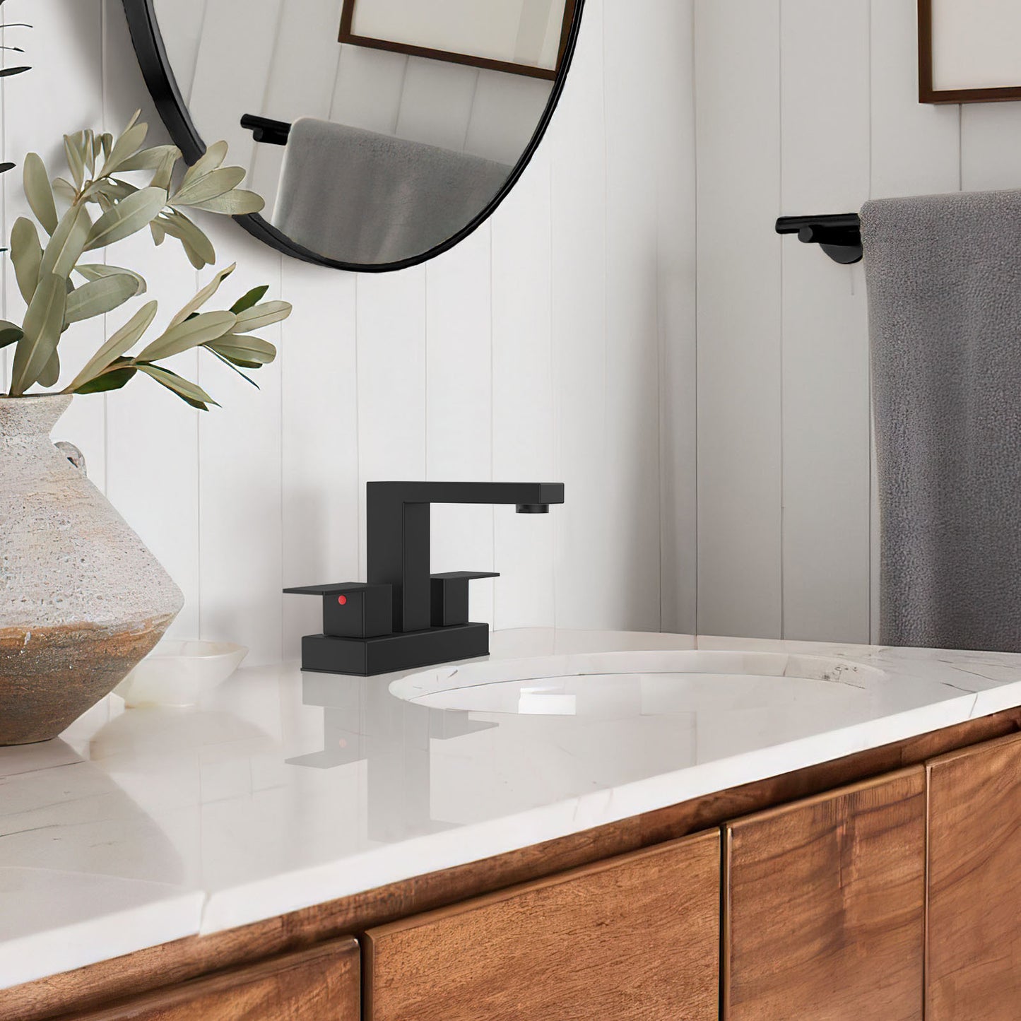 KINGTACK Bathroom Faucets, 4 Inch Matte Black Bathroom Faucets for Sink 3 Hole, 2 Handle Bathroom Sink Faucets with Pop-up Drain and Supply Lines