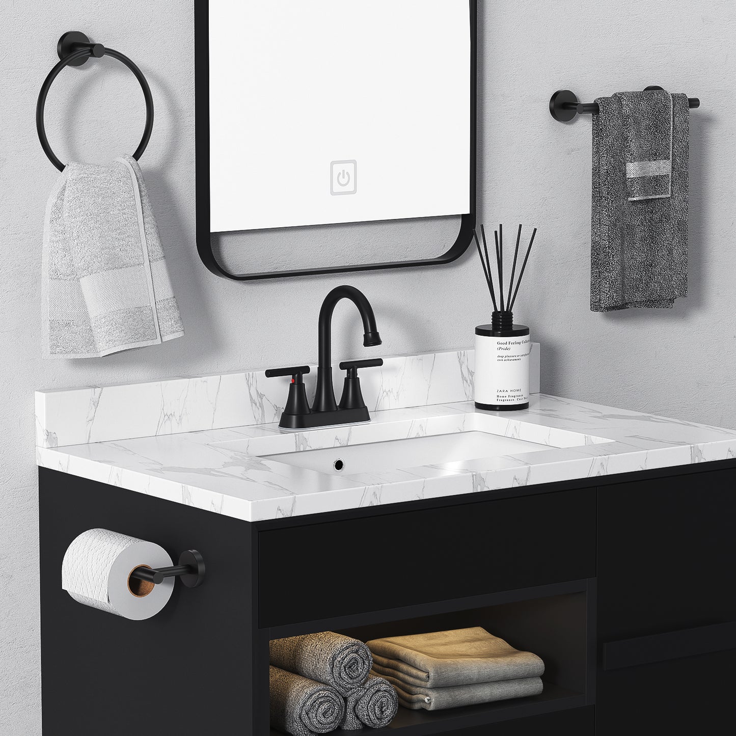KINGTACK Bathroom Faucets 4 Inch Matte Black Bathroom Sink Faucet, Stainless Steel Lead-Free 2-Handle Centerset Faucet with Pop-up Drain and 2 Supply Hoses Fits 2 or 3-hole Sink, 2 Pack