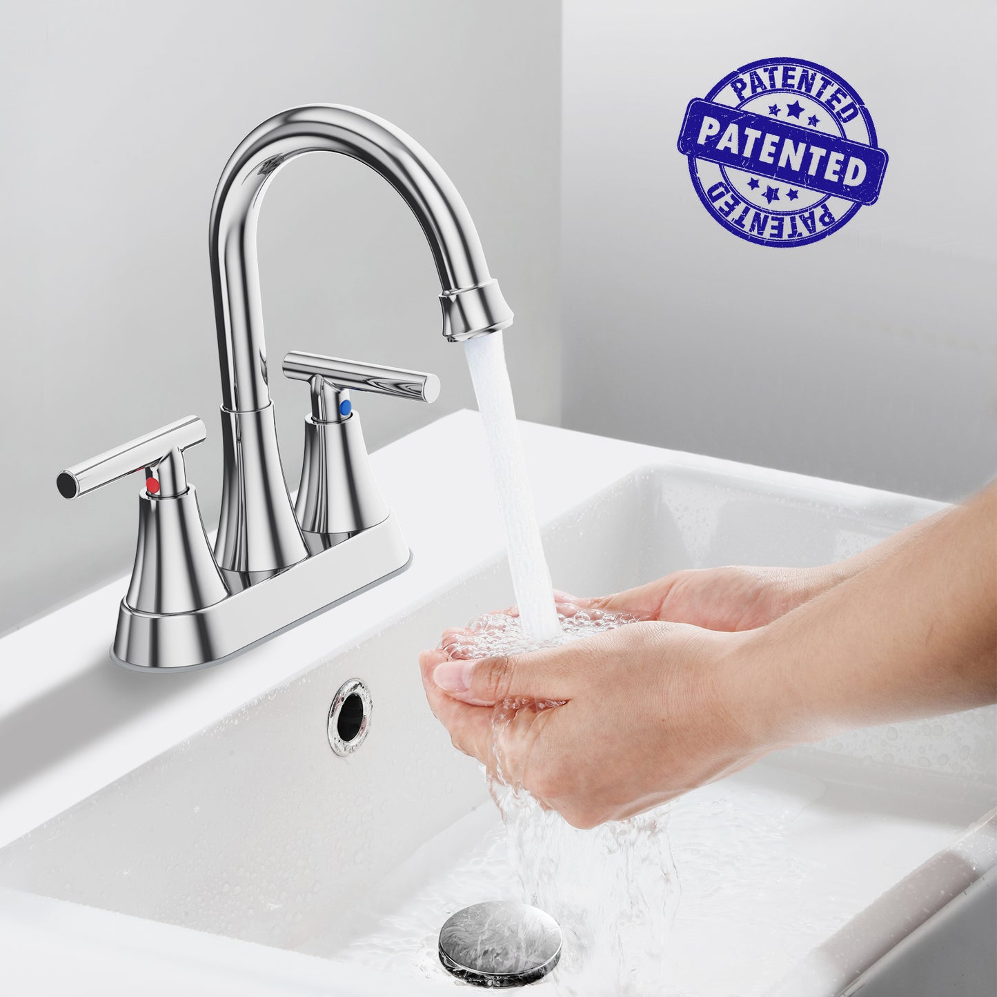 KINGTACK Bathroom Faucet 3 Hole, 4 Inch Chrome Bathroom Sink Faucet, Stainless Steel Lead-Free 2-Handle Centerset Faucet with Pop-up Drain and 2 Supply Hoses, 2 Pack