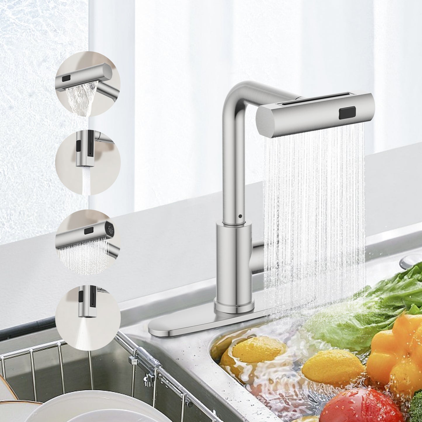KINGTACK Kitchen Faucet with Pull Down Sprayer, Single Handle Kitchen Sink Faucet, Brushed Nickel