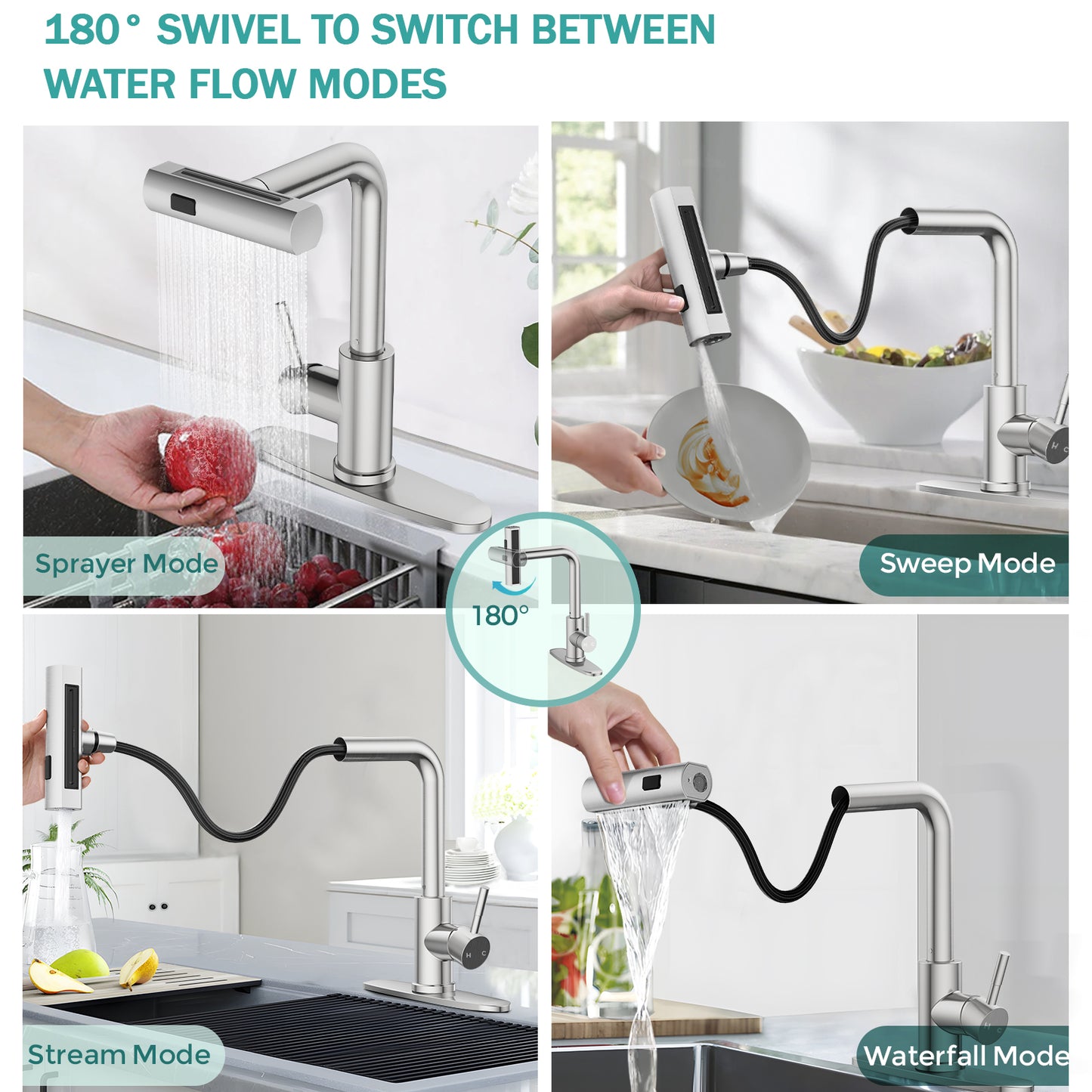 KINGTACK Kitchen Faucet with Pull Down Sprayer, Single Handle Kitchen Sink Faucet, Brushed Nickel
