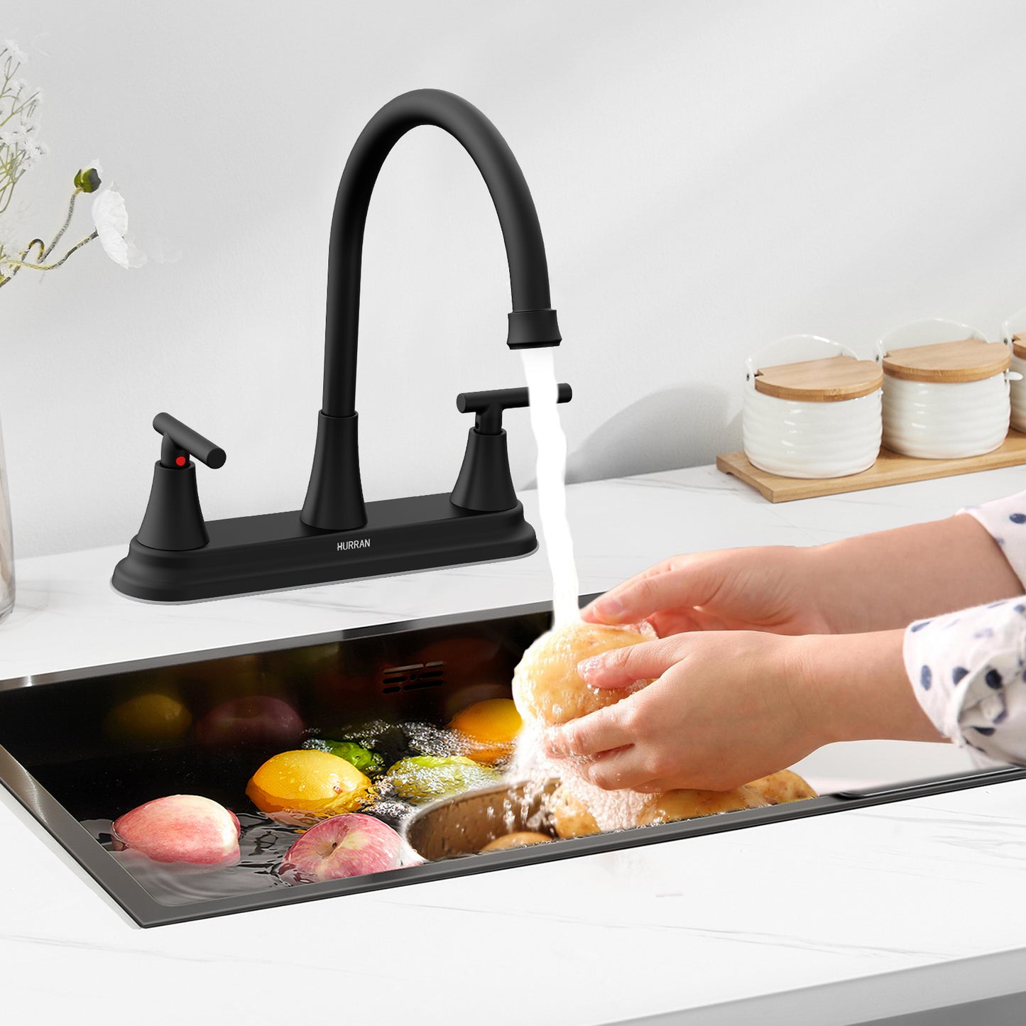 KINGTACK Modern High Arc Kitchen Sink Faucet - Metallic Plating Over ABS Plastic, Matte Black