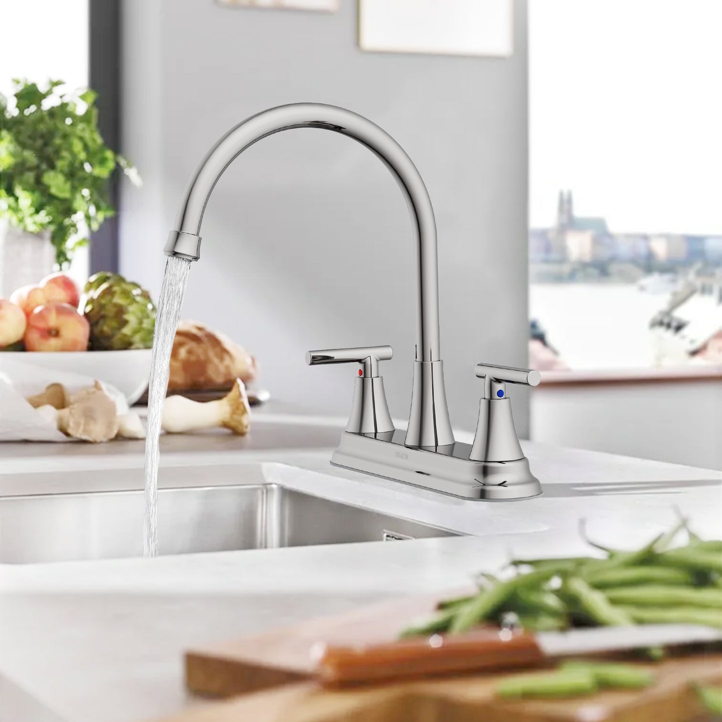 KINGTACK Modern High Arc Kitchen Sink Faucet - Metallic Plating Over ABS Plastic, Chrome