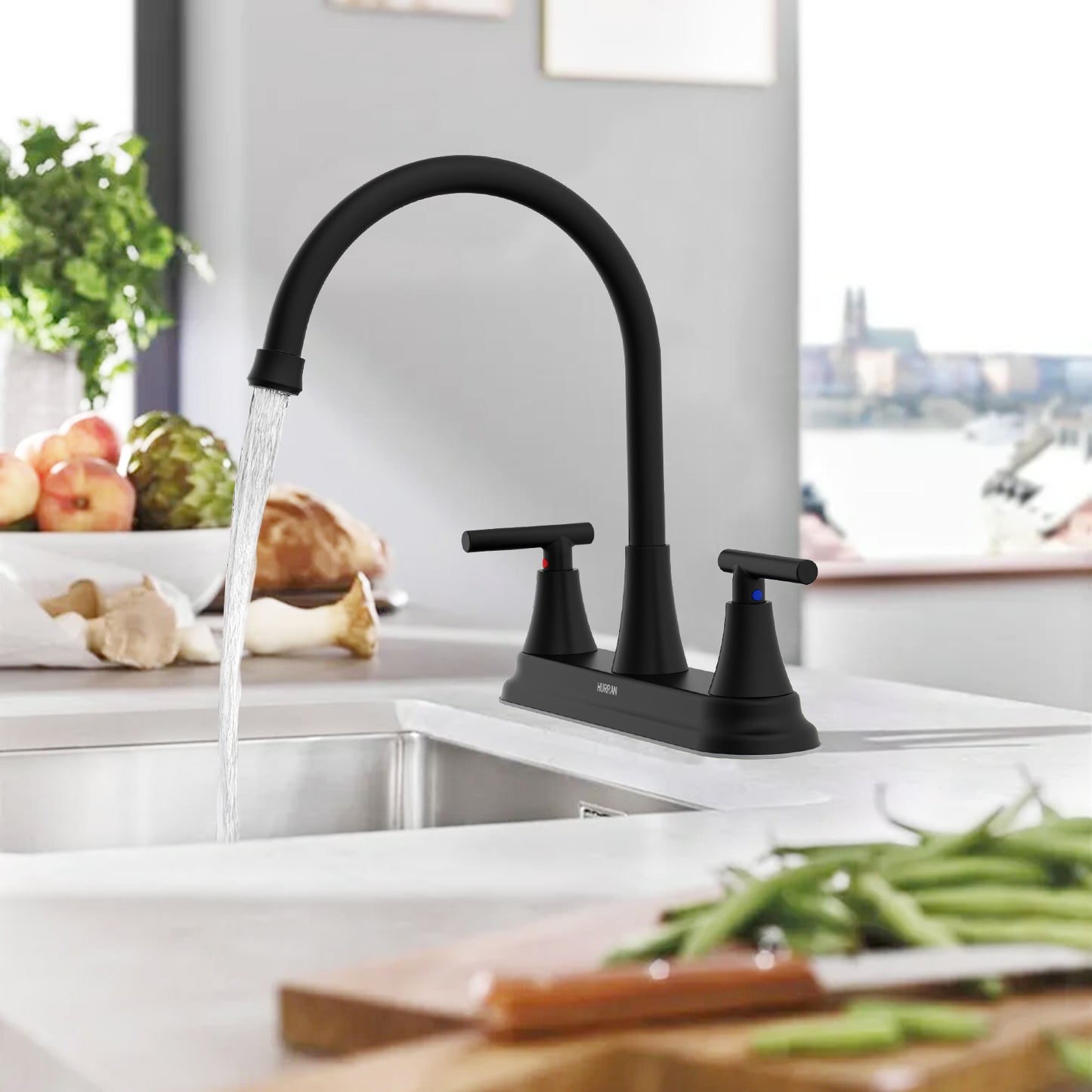 KINGTACK Modern High Arc Kitchen Sink Faucet - Metallic Plating Over ABS Plastic, Matte Black