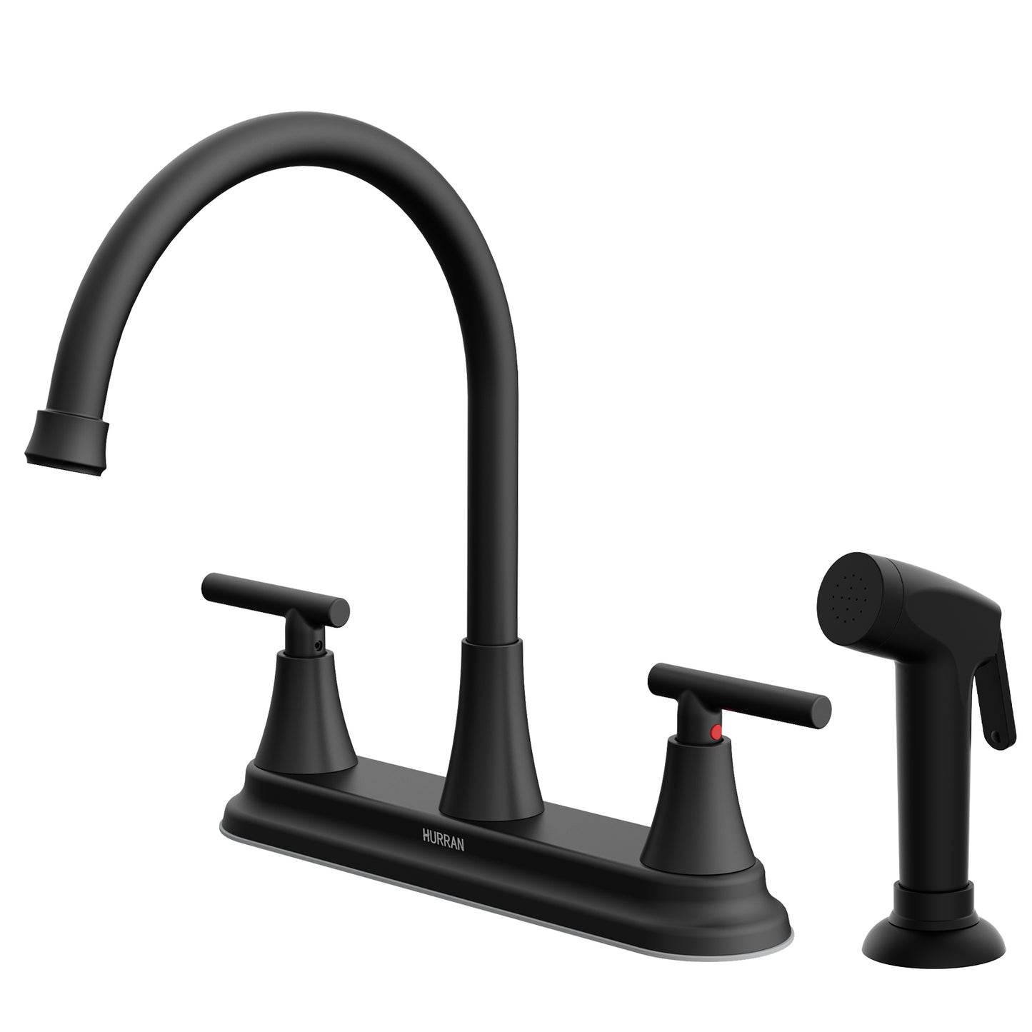 KINGTACK Modern High Arc Kitchen Sink Faucet with Side Sprayer - Metallic Plating Over ABS Plastic, Matte Black