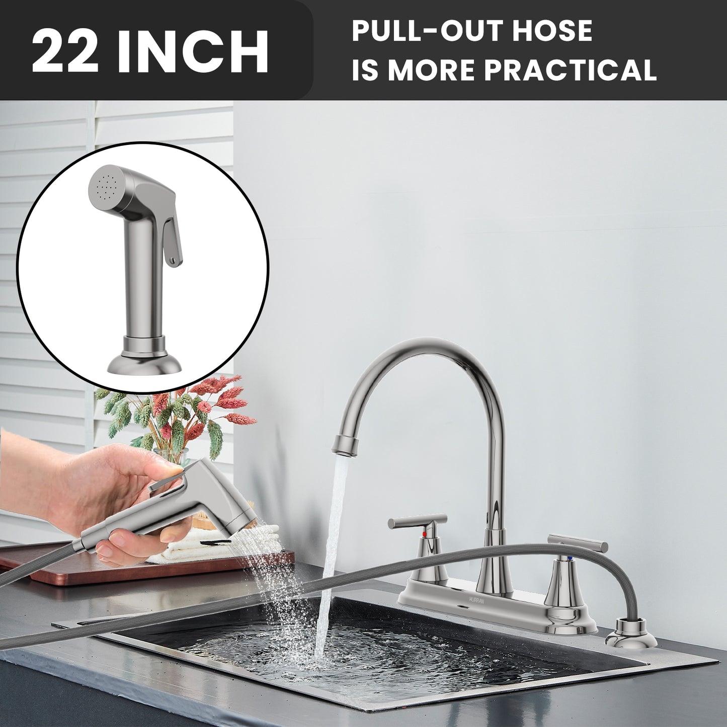 KINGTACK Modern High Arc Kitchen Sink Faucet with Side Sprayer - Metallic Plating Over ABS Plastic, Chrome