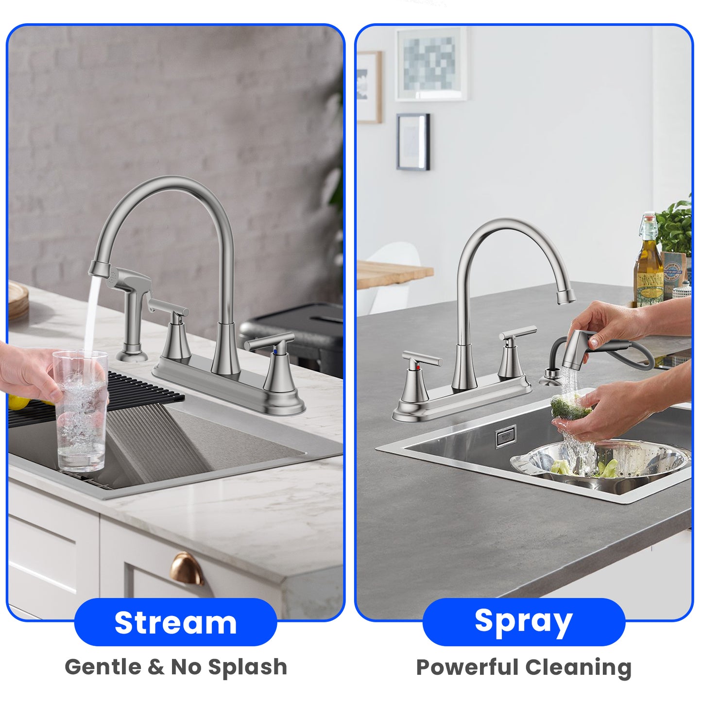 KINGTACK Modern High Arc Kitchen Sink Faucet with Side Sprayer - Metallic Plating Over ABS Plastic, Brushed Nickel