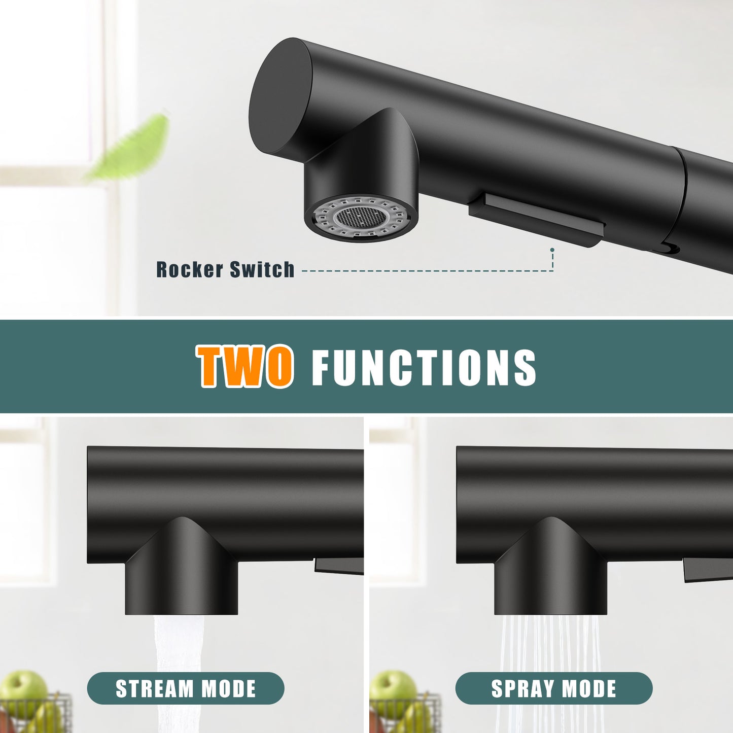 KINGTACK Kitchen Faucet with Pull Down Sprayer, Matte Black Kitchen Faucets, Stainless Steel Commercial Utility Faucets for Sink 3 Hole Bar Rv Camper Laundry Outdoor Farmhouse