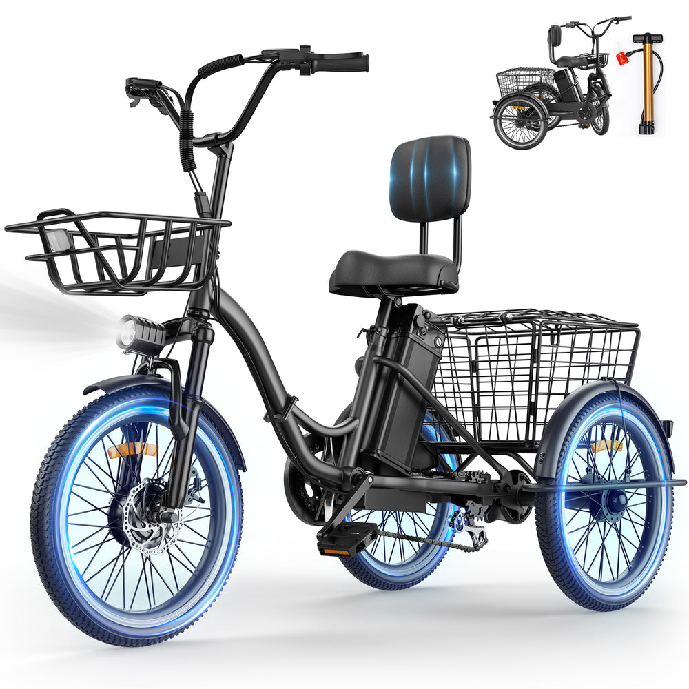 Flycity Electric Tricycle for Adults, 20” Folding Electric Trike,3 Wheels Electric Scooter Bicycle, Peak 1200W Electric Trike with 48V 20AH Removable Battery and Large Basket