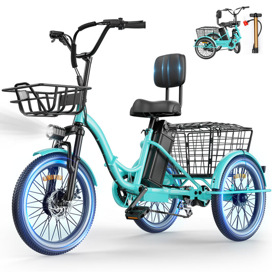 Flycity Electric Tricycle for Adults, 20” Folding Electric Trike,3 Wheels Electric Scooter Bicycle, Peak 1200W Electric Trike with 36V 13AH Removable Battery and Large Basket