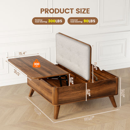 Flycity Large Square Ottoman Coffee Table with Lift Top, Square Ottoman with Storage for Living Room, Brown