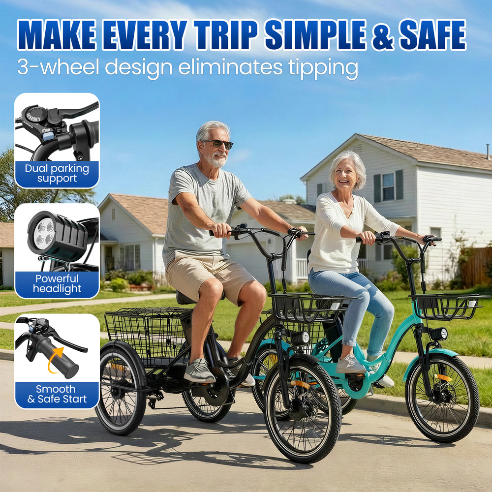 Flycity Electric Tricycle for Adults, 20” Folding Electric Trike,3 Wheels Electric Scooter Bicycle, Peak 1200W Electric Trike with 48V 20AH Removable Battery and Large Basket