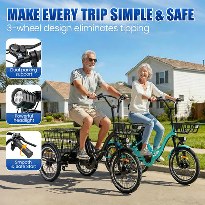 Flycity Electric Tricycle for Adults, 20” Folding Electric Trike,3 Wheels Electric Scooter Bicycle, Peak 1200W Electric Trike with 48V 20AH Removable Battery and Large Basket