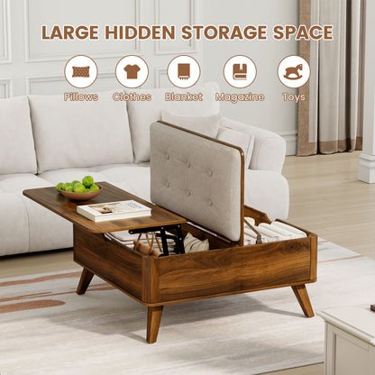 Flycity Large Square Ottoman Coffee Table with Lift Top, Square Ottoman with Storage for Living Room, Brown