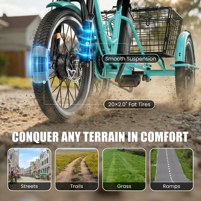 Flycity Electric Tricycle for Adults, 20” Folding Electric Trike,3 Wheels Electric Scooter Bicycle, Peak 1200W Electric Trike with 36V 13AH Removable Battery and Large Basket