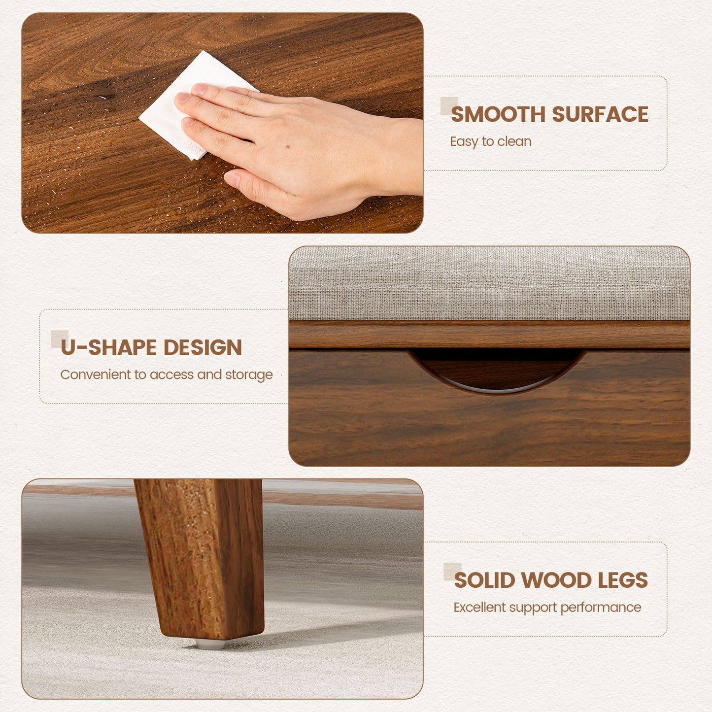 Flycity Large Square Ottoman Coffee Table with Lift Top, Square Ottoman with Storage for Living Room, Brown