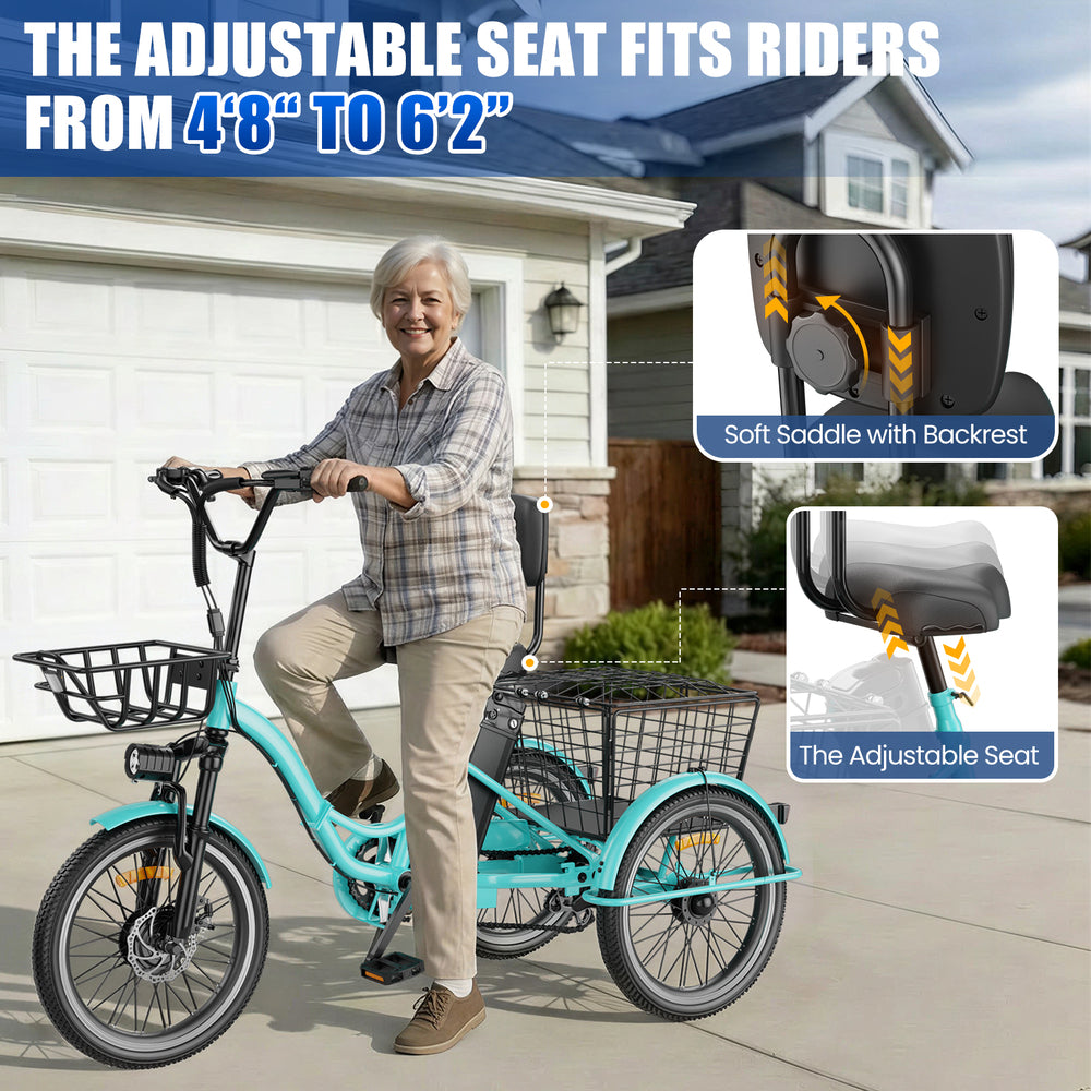 Flycity Electric Tricycle for Adults, 20” Folding Electric Trike,3 Wheels Electric Scooter Bicycle, Peak 1200W Electric Trike with 36V 13AH Removable Battery and Large Basket