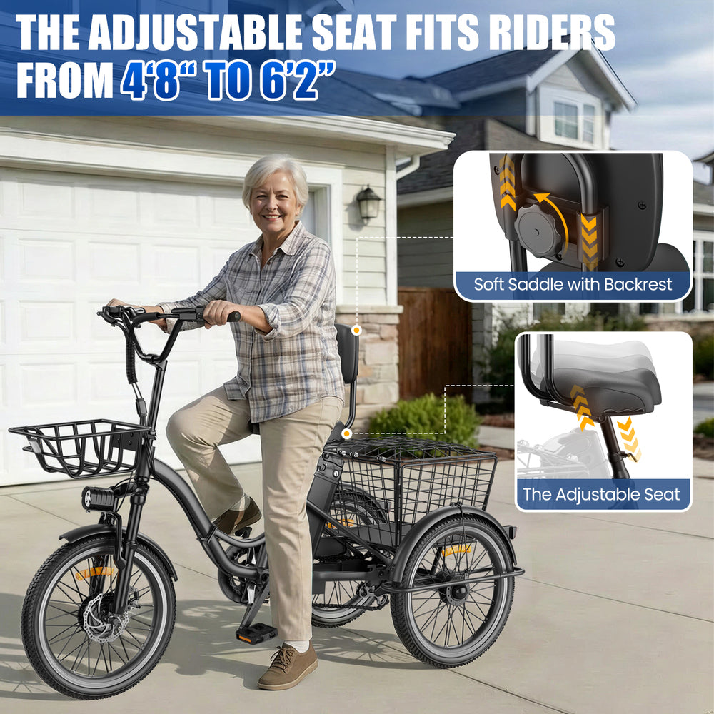 Flycity Electric Tricycle for Adults, 20” Folding Electric Trike,3 Wheels Electric Scooter Bicycle, Peak 1200W Electric Trike with 48V 20AH Removable Battery and Large Basket