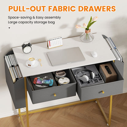 Flycity Vanity Table with 2 Drawers & Side Storage Bags, Multifunction Vanity & Computer Desk, More in one Work & Study Table for Home Office, 31.5"x15.7"x 30.9"