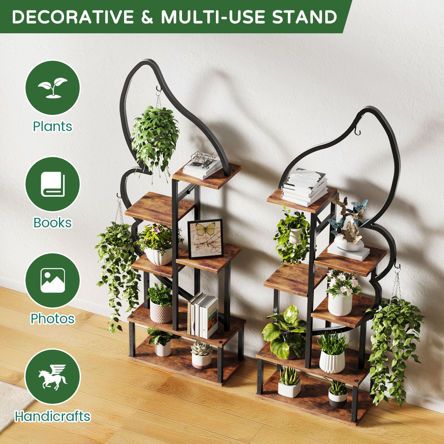 Flycity Plant Stand Indoor butterfly-shaped, 4 Tier 8 Potted Metal Plant Shelf for Living Room, Patio, Balcony, Garden Decor