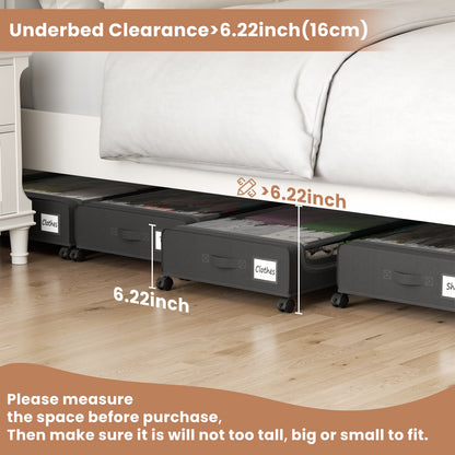 Flycity Under Bed Storage with Wheels, 2 Pack Underbed Storage Containers with Lids - Rolling Drawers & Bins for Bedroom Clothes Shoes Blankets, Black